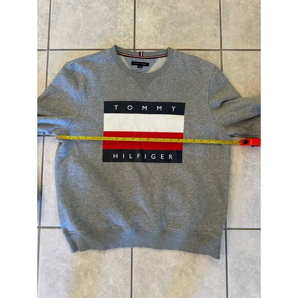 Tommy Hilfiger Vintage Grey Crewneck Logo Y2K Pullover Sweatshirt Sz L - Picture 5 of 6